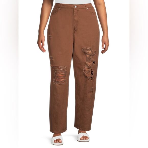 Madden NYC Jeans Womens Juniors 15 Destructed Brown Denim 90's Fit. - Picture 1 of 10